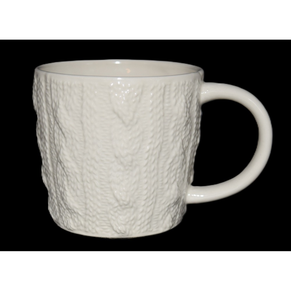 Starbucks Coffee Mug 2008 White Cable Knit Sweater Texture 12oz Excellent